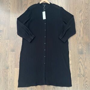 NWT Eileen Fisher Mandarin Collar Button Front Long Sleeve Silk Tunic Black XL